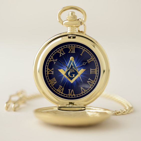 (image for) Masonic Gold-Toned Pocket Watch with Square & Compass